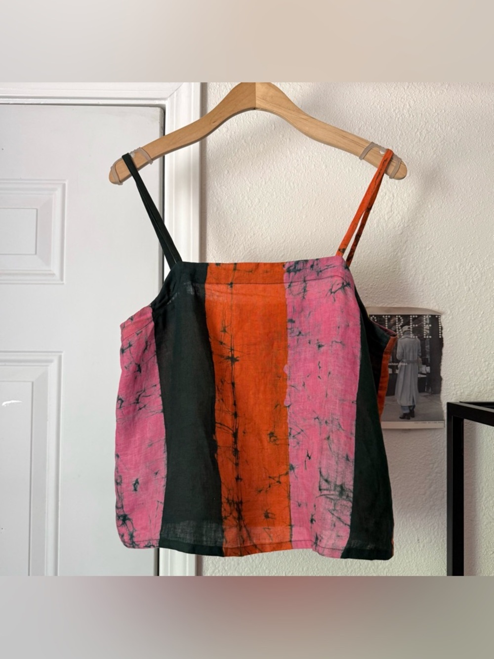 OSEI DURO linen multicolor striped tie dye square neck cropped tank top